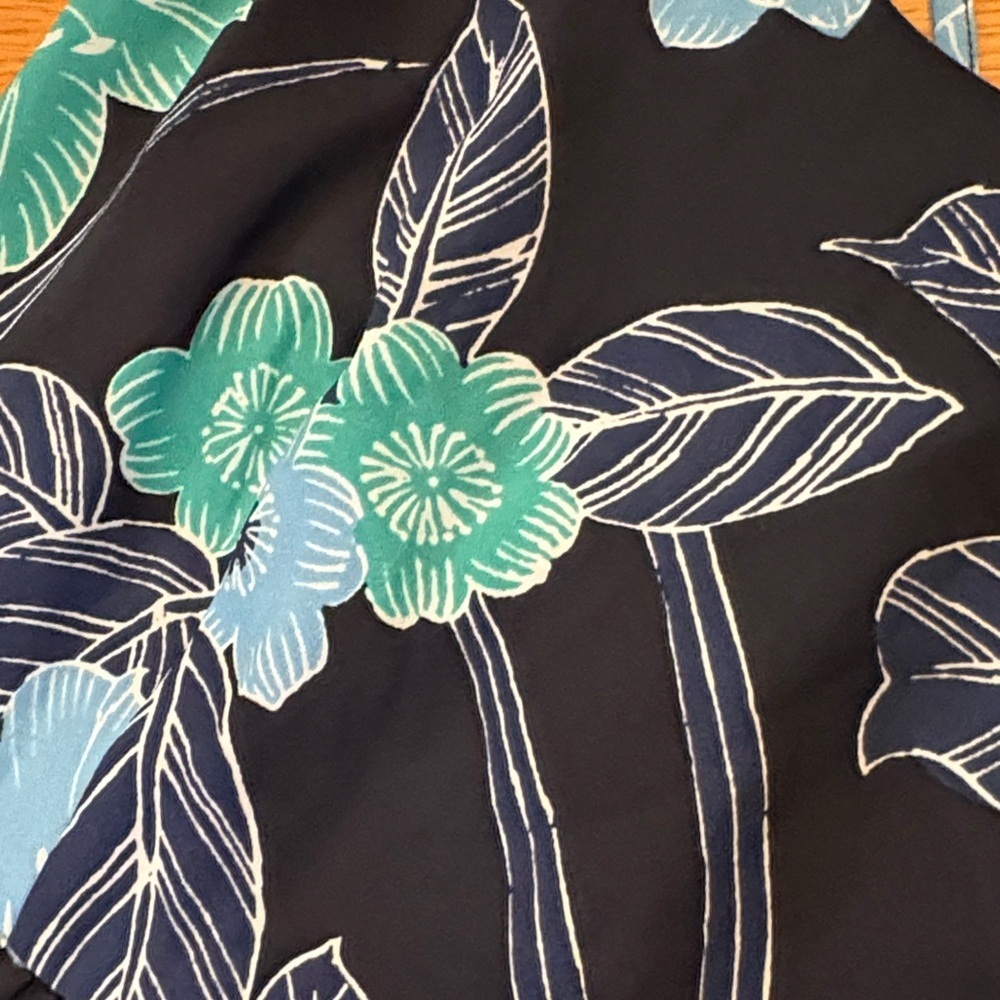 LOFT Navy Dress with Teal and Light Blue Floral Accents - Picture 3 of 8